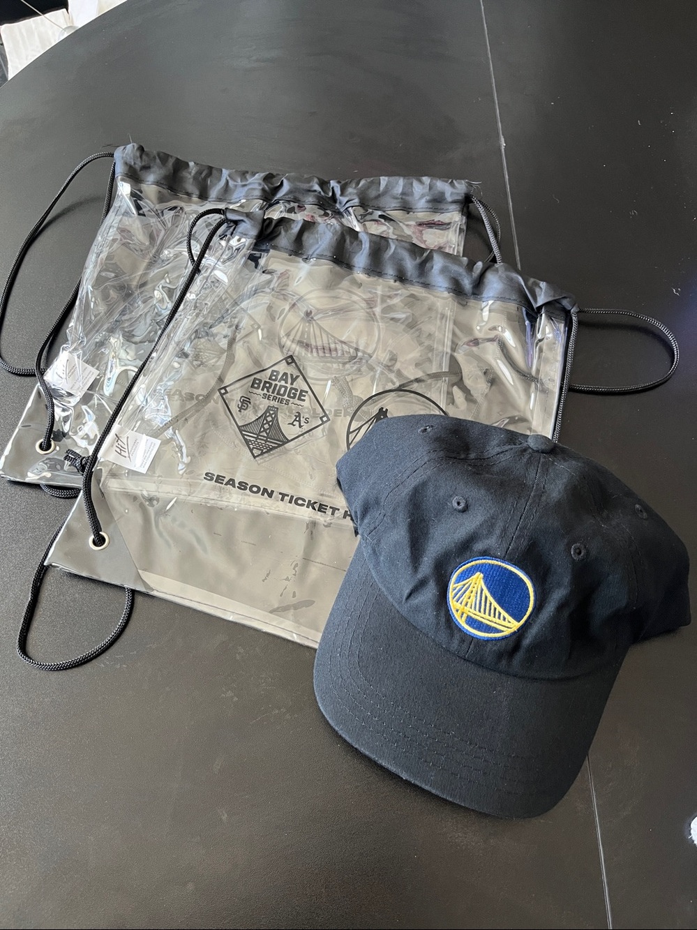 NBA Warriors Bundle: 1 Warriors Cap + 2 clear bags, NWT